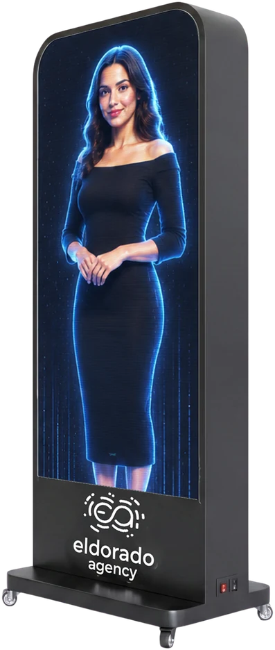 The H.O.L.O. totem projecting the 3D hologram of a model