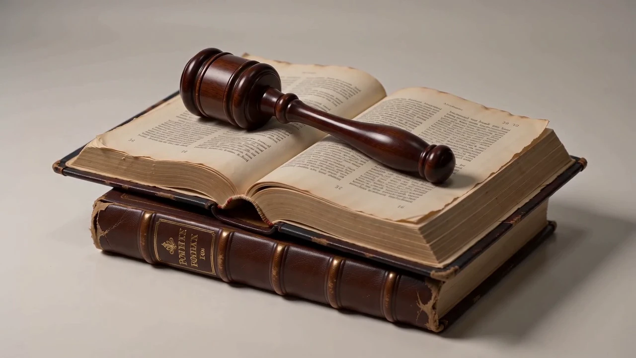 The gavel descends and comes to rest on the open law books